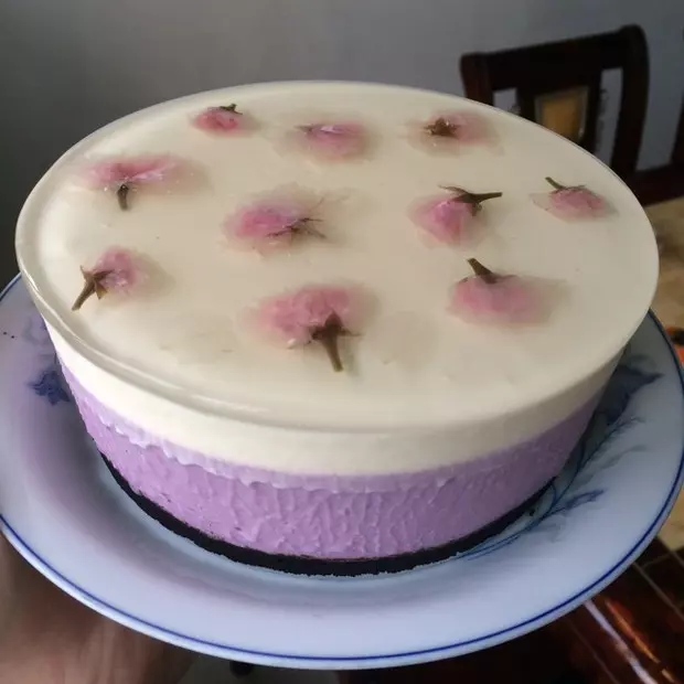 樱花双色紫薯慕斯
