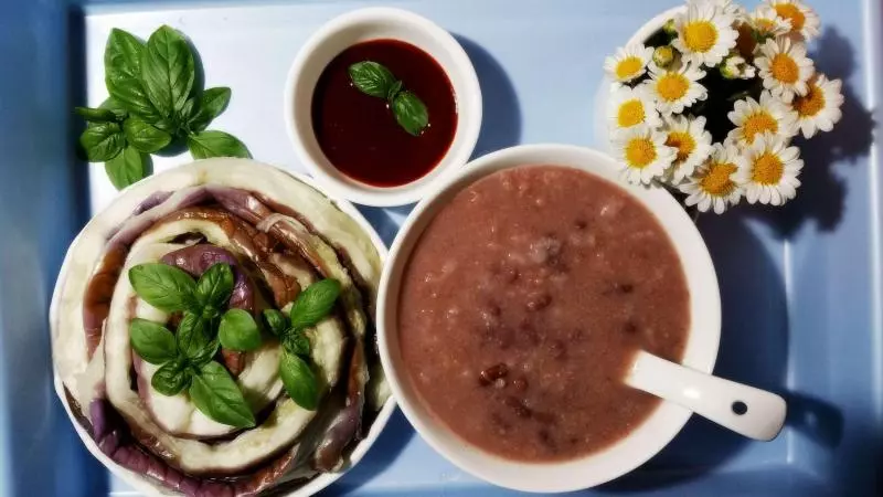 原汁原味蒸茄子丨清蒸茄子&amp;红豆花生粥 · 圆满素食