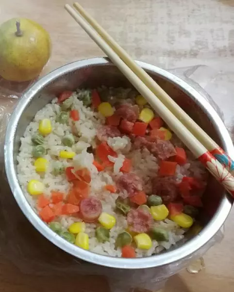 #電熱飯盒篇#玉米青豆臘腸飯