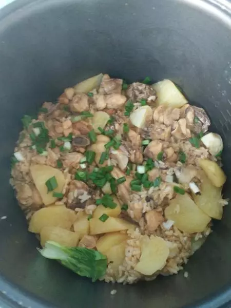 鸡肉土豆电饭煲蒸饭。