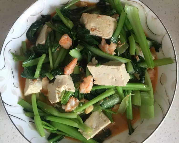 鲜虾、油菜豆腐