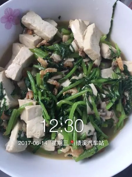 豆腐茼蒿蝦米五花肉亂燉