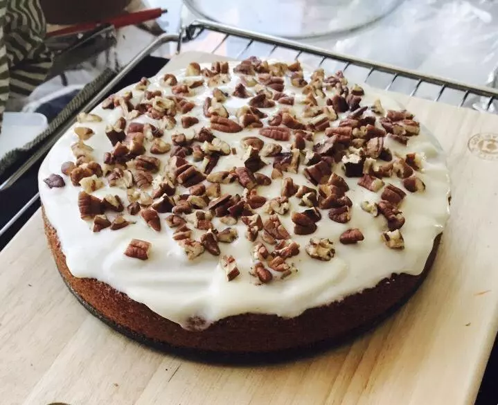 Orange Polenta cake with Yoghurt and Pecan topping