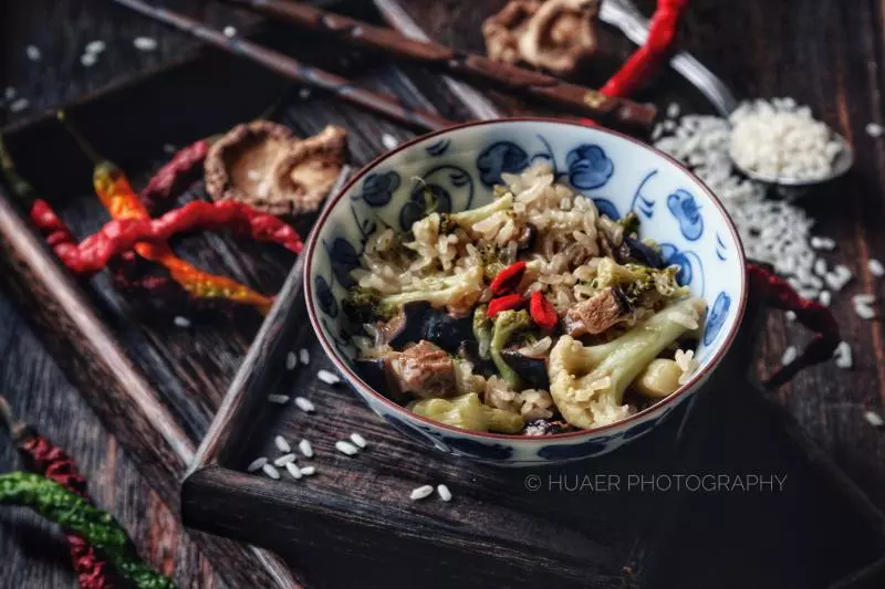 雙色菜花香菇燜飯（鑄鐵鍋版）