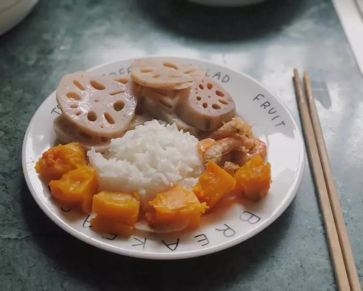 减肥餐·无油藕南瓜盐水虾下饭