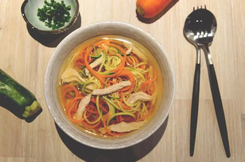 西葫芦胡萝卜鸡汤面 Chicken zoodle &amp; coodle soup