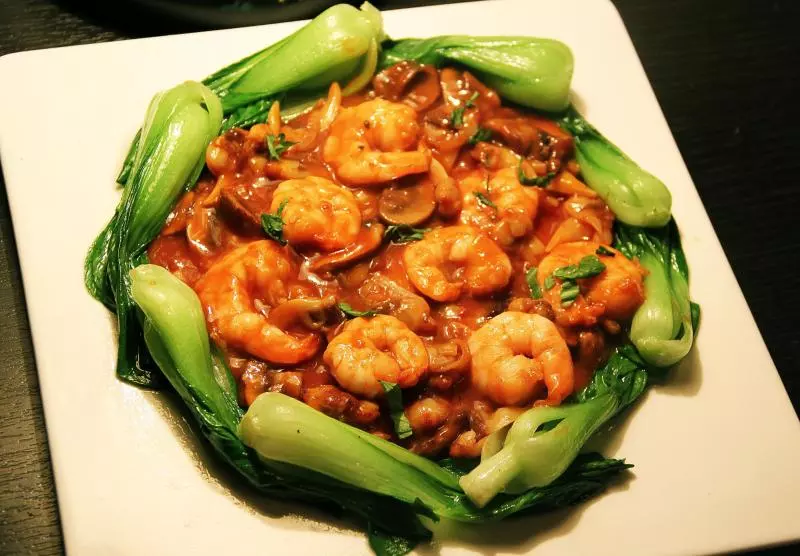 茄汁蔬菜烩鲜虾 Prawns with Tomato Sauce 　