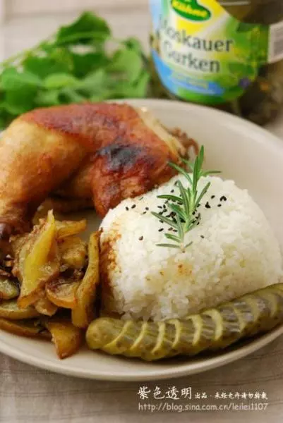 花雕香草沙茶烤鸡腿饭