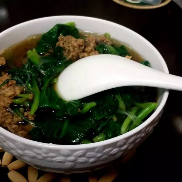 雞毛菜肉沫粉絲湯